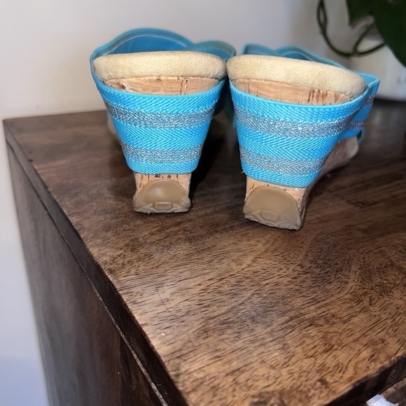 Anne Klein Sport Aklorri Cork‎ Heel Wedge Women's Shoe Size 11M. Wide Strap Blue - Picture 3 of 9
